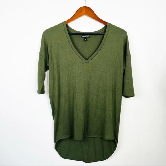 EXPRESS Olive Green 3\4 Sleeve‎ Top XS - Picture 2 of 5